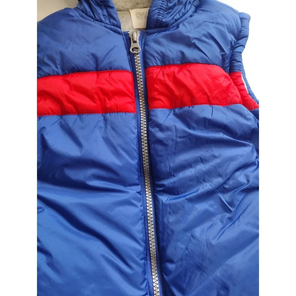Gymboree‎ Kids Puffer Vest XS (4) Blue Red Hooded Sleeveless Zip Up Jacket